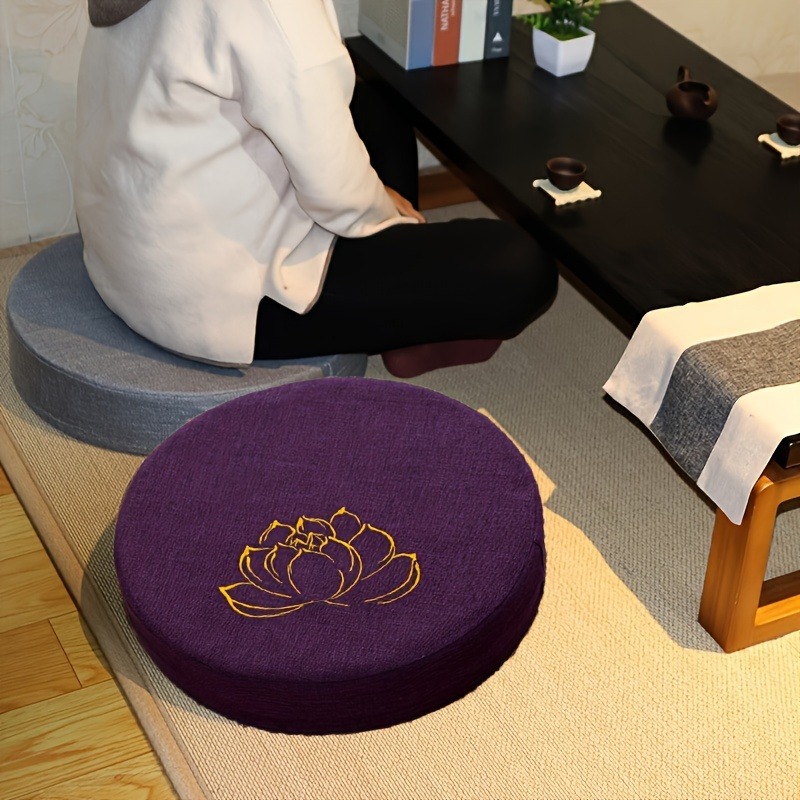 Meditation Cushion Zafu - Handmade Embroidered Round Meditation Cushion Linen